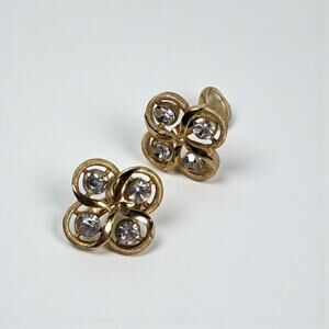 Vintage TRIFARI Gold and Crystal Clover Clip-on Earrings